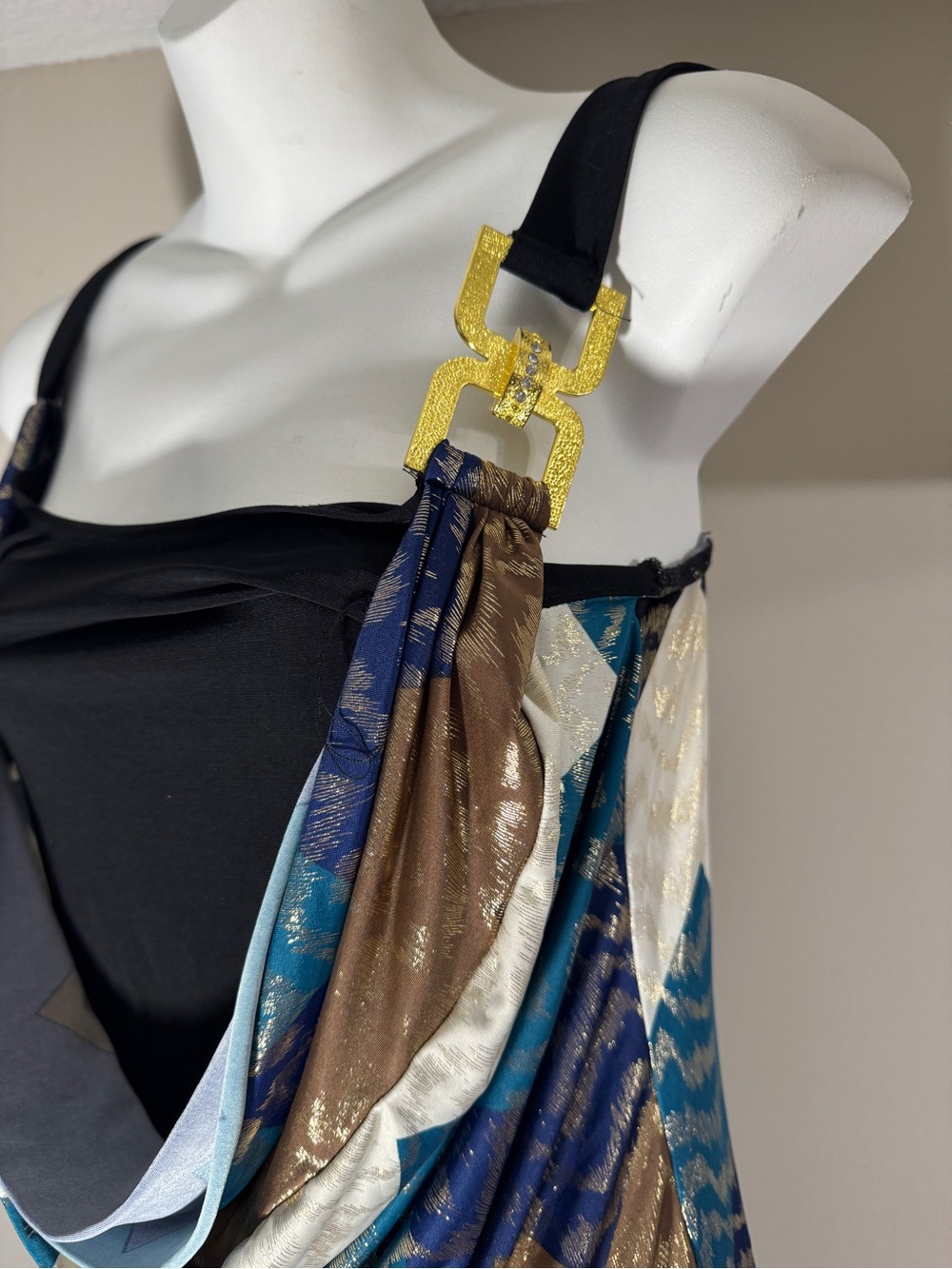 Y2K Gidani USA Multicolor Draped Cowl Tank Gold Hardware - Picture 3 of 6